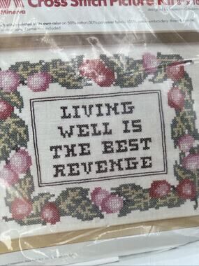 Columbia Minerva Cross Stitch Kit LIVING WELL best revenge #6782 Pink Green 1978